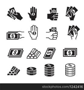 Hand and money icon set