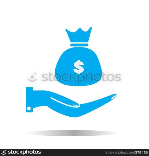 hand and moneybag on white background. hand and moneybag sign.