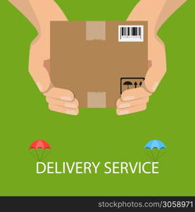 Hand and parcel. Delivery concept. Vector illustration. The hand that is holding the parcel. Delivery concept. Vector illustration