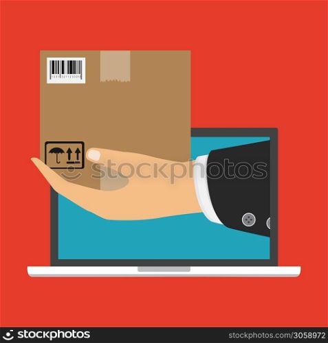 Hand and parcel. Delivery concept. Vector illustration. The hand that is holding the parcel. Delivery concept. Vector illustration