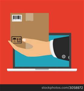 Hand and parcel. Delivery concept. Vector illustration. The hand that is holding the parcel. Delivery concept. Vector illustration