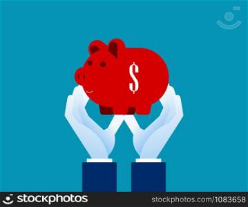 Hand and piggy bank. Concept business vector illustration.