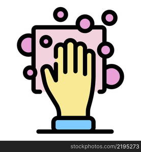 Hand and sponge icon. Outline hand and sponge vector icon color flat isolated. Hand and sponge icon color outline vector