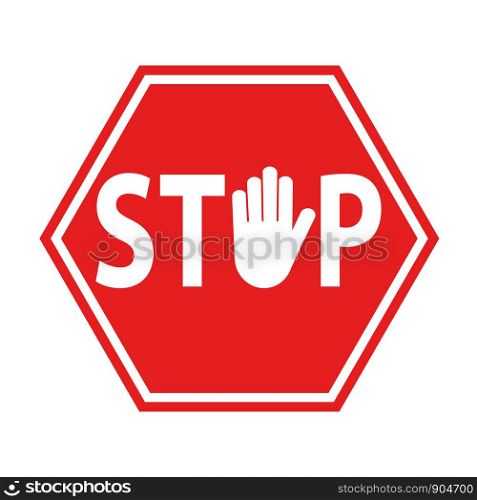 hand blocking sign stop red on white, stock vector illustration