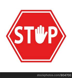 hand blocking sign stop red on white, stock vector illustration