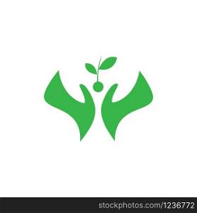 hand care and leaf logo vector