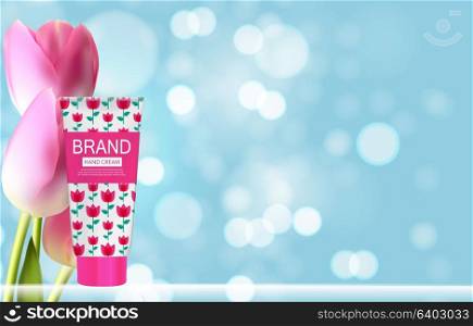 Hand Care Cream Bottle, Tube Template for Ads or Magazine Background. 3D Realistic Vector Iillustration. EPS10. Hand Care Cream Bottle, Tube Template for Ads or Magazine Backgr