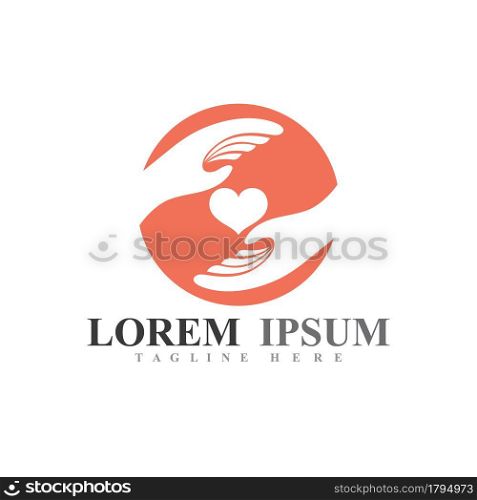 Hand care love logo and symbol vector