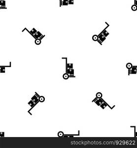 Hand cart with cardboards pattern repeat seamless in black color for any design. Vector geometric illustration. Hand cart with cardboards pattern seamless black