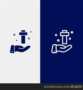 Hand, Celebration, Christian, Cross, Easter Line and Glyph Solid icon Blue banner Line and Glyph Solid icon Blue banner