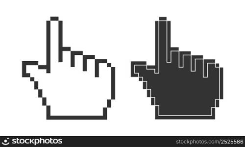 Hand click 8 bit icon. Pixel computer pointer illustration symbol. Sign finger vector.