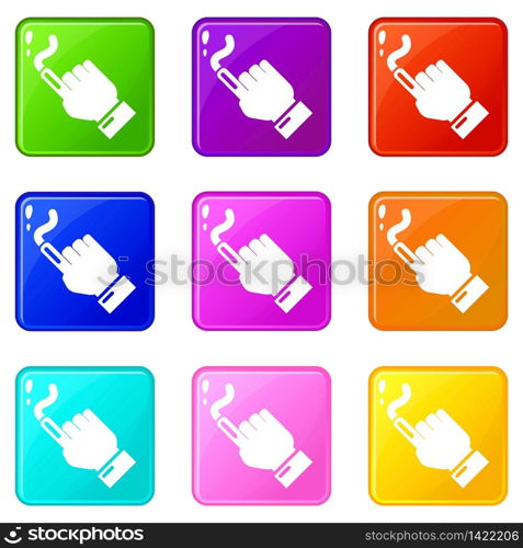 Hand click icons set 9 color collection isolated on white for any design. Hand click icons set 9 color collection
