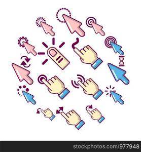 Hand click icons set. Cartoon illustration of 16 hand click vector icons for web. Hand click icons set, cartoon style