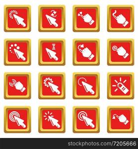 Hand click icons set vector red square isolated on white background . Hand click icons set red square vector