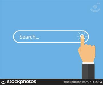 Hand clicking search frame. Multimedia interface. Future vector illustration flat style. Hand click vector. Multimedia button icon vector. Virtual technology. EPS 10