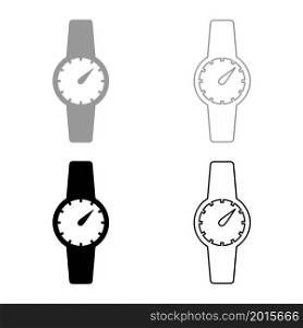 Hand clock set icon grey black color vector illustration image simple flat style solid fill outline contour line thin. Wrist watch Hand clock Timepiece Chronometer set icon grey black color vector illustration image flat style solid fill outline contour line thin
