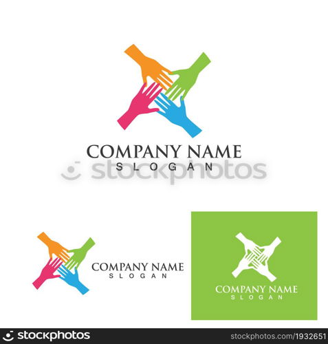 Hand community team logo and symbol vector