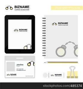 Hand cuffs Business Logo, Tab App, Diary PVC Employee Card and USB Brand Stationary Package Design Vector Template