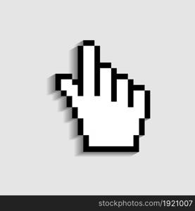 Hand cursor icon. Finger - pointer of mouse. Pixel icon in form hand cursor for click in web, computer and internet. Graphic symbol for digital link, www and website. Isolated sign for screen. Vector.. Hand cursor icon. Finger - pointer of mouse. Pixel icon in form hand cursor for click in web, computer and internet. Graphic symbol for digital link, www, website. Isolated sign for screen. Vector.