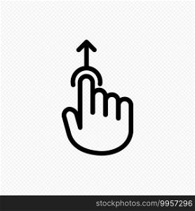 Hand cursor touch screen gestures icon. Swipe up icon. Vector on isolated transparent background. EPS 10.. Hand cursor touch screen gestures icon. Swipe up icon. Vector on isolated transparent background. EPS 10