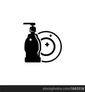 Hand Dishwashing Liquid with Clean Plate. Flat Vector Icon illustration. Simple black symbol on white background. Hand Dishwashing Liquid and Plate sign design template for web and mobile UI element. Hand Dishwashing Liquid with Clean Plate. Flat Vector Icon illustration. Simple black symbol on white background. Hand Dishwashing Liquid and Plate sign design template for web and mobile UI element.