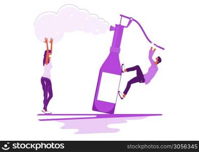 Hand disinfection. Two people disinfecting hands. Limited color flat vector illustration.