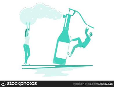 Hand disinfection. Two people disinfecting hands. Limited color flat vector illustration.
