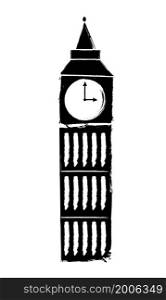 Hand draw Big ben icon. Brush style, illustration for banner, poster, print for mug, souvenirs and other.