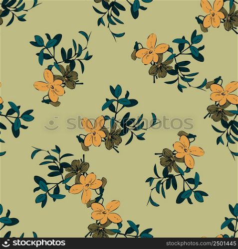 Hand draw bloom wildflowers. Cute floral abstract background seamless pattern.Botanical flowers wallpaper. Vector illustration graphic design fashion,textile, wrapping,print. Trendy green pastel color