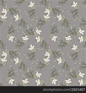 Hand draw bloom wildflowers. Cute floral abstract background seamless pattern.Botanical flowers wallpaper. Vector illustration graphic design fashion,textile, wrapping,print. Trendy grey pastel colors