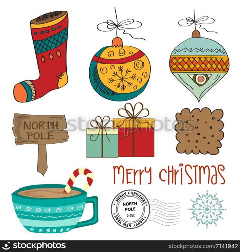 Hand draw Christmas items collection isolated on white background. Vector