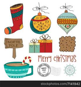 Hand draw Christmas items collection isolated on white background. Vector