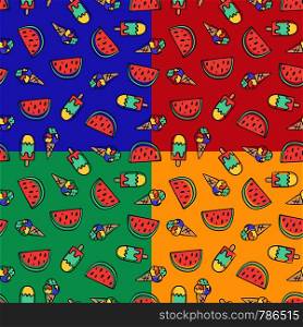Hand draw doodle Ice cream and watermelon seamless pattern. Summer background design.