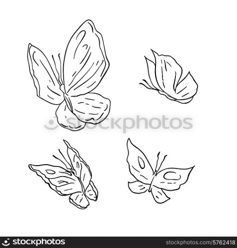 Hand draw grunge vector butterfly on white background.. Hand draw grunge vector butterfly on white background