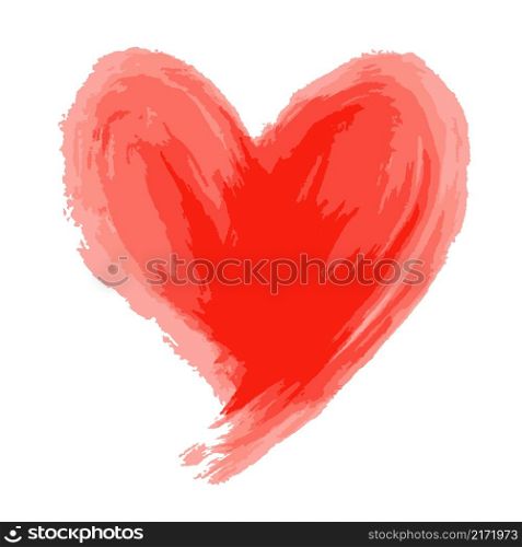 Hand-draw painted red heart. Element for design. Beautiful grunge heart. Illustration for Valentines day.