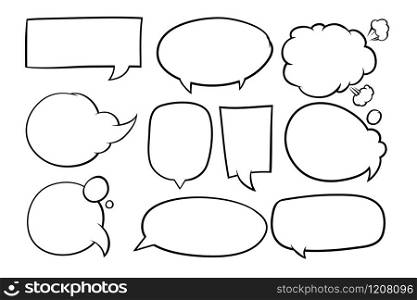Hand draw Speech bubble set in black and white concept. Vector illustration with layers.