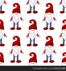 Hand draw style. Christmas pattern with scandinavian gnomes. Can be used for fabric, wrapping and etc. Christmas pattern with scandinavian gnomes in hand draw style