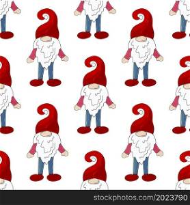 Hand draw style. Christmas pattern with scandinavian gnomes. Can be used for fabric. Christmas pattern with scandinavian gnomes in hand draw style