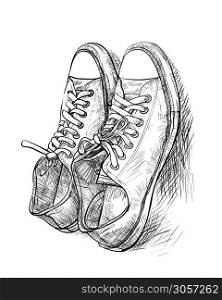Hand drawing a pair of casual shoes with shade - vector