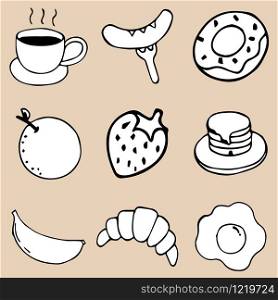 Hand Drawing Breakfast Doodle icon illustrator vector design.