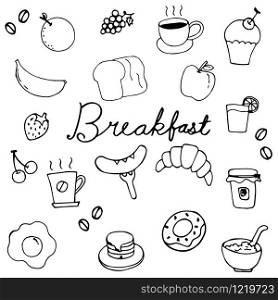 Hand Drawing Breakfast Doodle illustrator vector design.