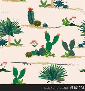 Hand drawing cactus and succulent plants seamless pattern on pastel background for decorative,fashion,fabric,textile,print or wallpaper,vector illustration