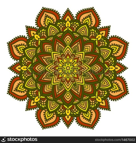 Hand drawing color zentangle element. Flower mandala. Vector illustration. The best for your design, textiles, posters, tattoos, corporate identity. Hand drawing color zentangle mandala element
