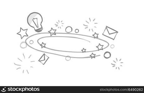Hand Drawing Creative Background. Hand drawing creative background. Gray elements on white background. Social media sign and symbol doodles elements on white background. Vector illustration in flat