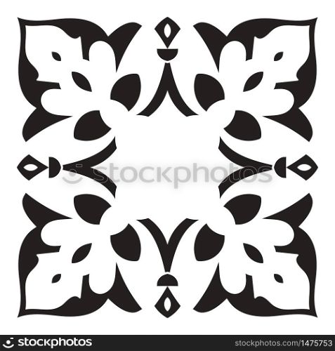Hand drawing decorative tile frame. Italian majolica style Black and white. Vector illustration. The best for your design, textiles, posters, tattoos, corporate identity. Hand drawing decorative tile frame. Italian majolica style