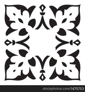 Hand drawing decorative tile frame. Italian majolica style Black and white. Vector illustration. The best for your design, textiles, posters, tattoos, corporate identity. Hand drawing decorative tile frame. Italian majolica style