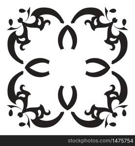 Hand drawing decorative tile frame. Italian majolica style Black and white. Vector illustration. The best for your design, textiles, posters, tattoos, corporate identity. Hand drawing decorative tile frame. Italian majolica style