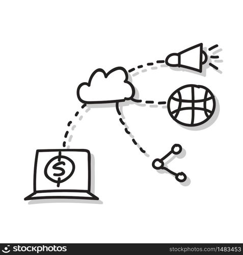 hand drawing digital marketing digital transformation business concept online network. Vector illustration eps 10.