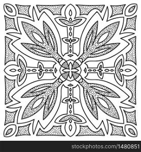 Hand drawing element. Italian majolica style Black and white. Flower mandala. Vector illustration. The best for your design, textiles, posters, tattoos, corporate identity. Hand drawing mandala element. Italian majolica style