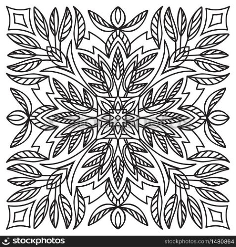 Hand drawing element. Italian majolica style Black and white. Flower mandala. Vector illustration. The best for your design, textiles, posters, tattoos, corporate identity. Hand drawing mandala element. Italian majolica style